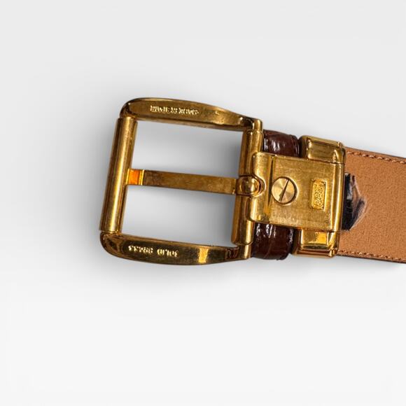Vintage 90s Mezlan Genuine Alligator Belt Brown Gold Buckle Men\'s sz 32
